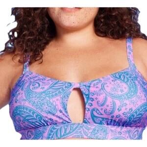Wild‎ Fable Women's Pink Blue Paisley Cut Out Bralette Bikini Top 3XL 24-26 NWT